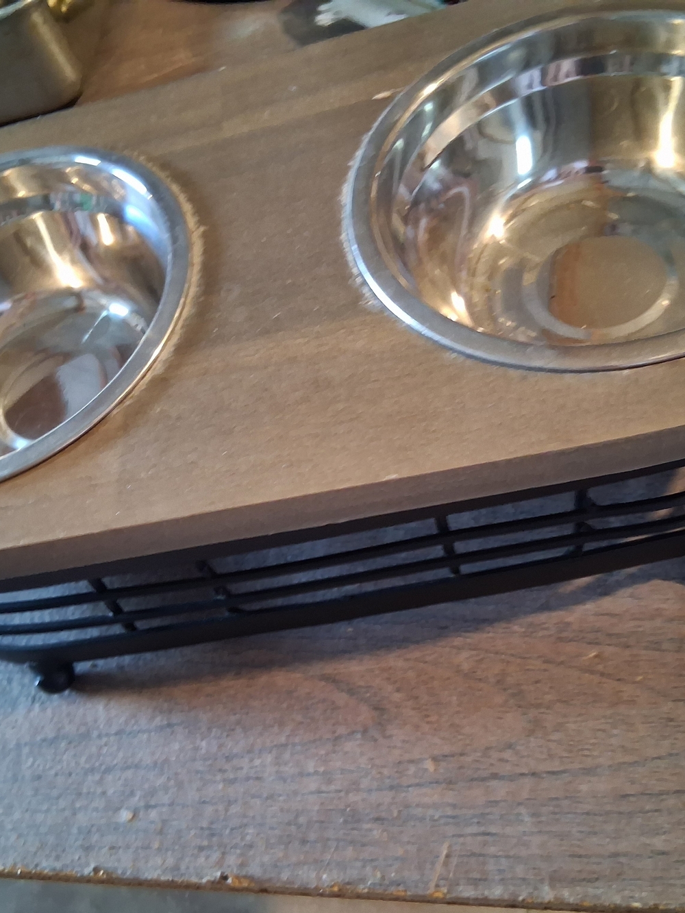 Elevated Double Pet Feeder with Stainless Steel Bowls - Black and Wood Finish